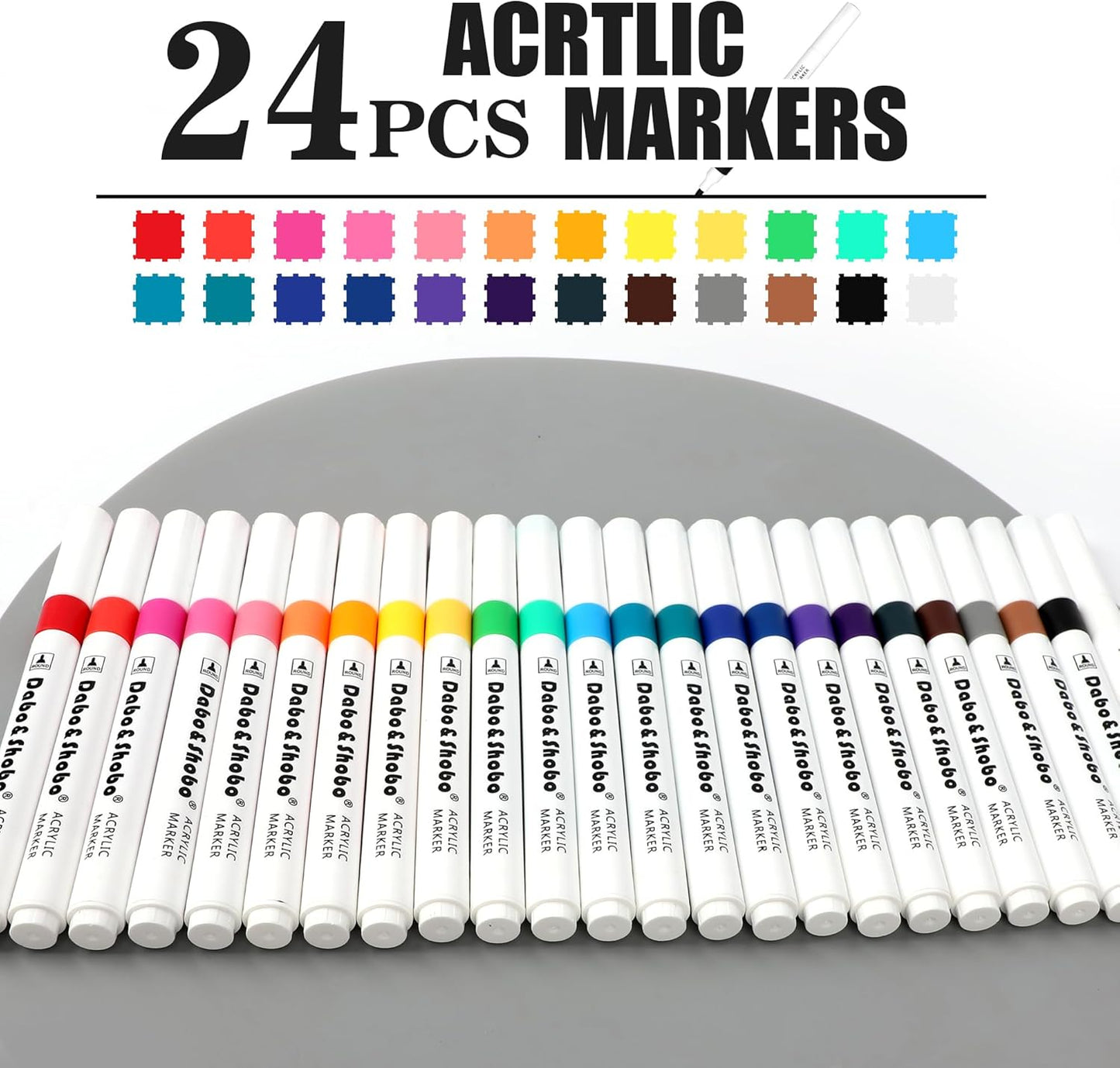 Dabo&Shobo Premium Acrylic Paint Pens - 24 Colors, 2-3mm Medium Tip Markers for Versatile Crafting on Rock, Stone, Glass, Wood, Fabric, Canvas, Metal, and Easter DIY Projects