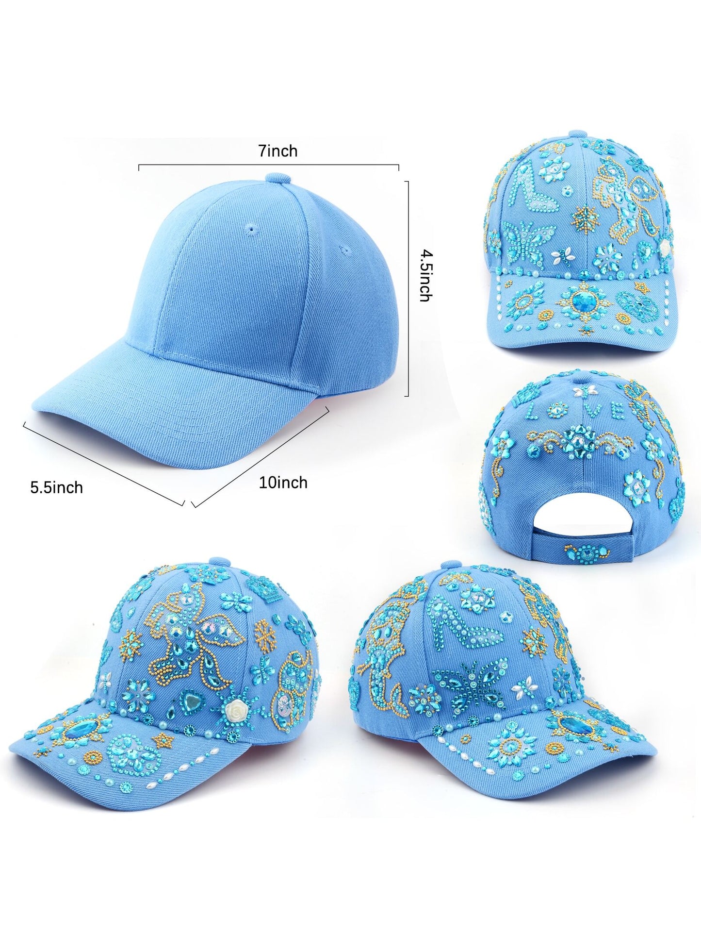 Decorate Your Own Baseball Cap, Birthday Gifts for Girls 6-12 DIY Arts and Crafts Kits for Girls Ages 8-12 Blue Baseball Cap for Girls with 8 Sheets Gems Stickers