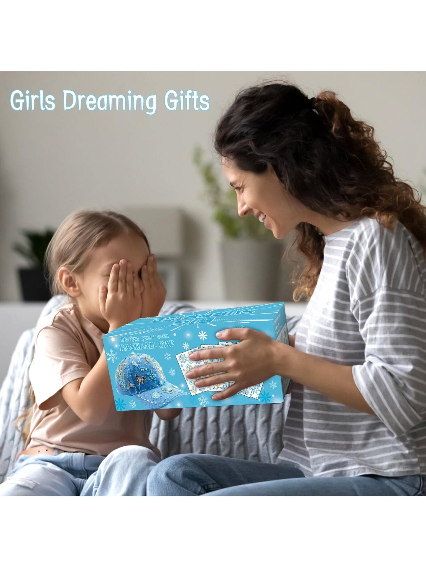 Decorate Your Own Baseball Cap, Birthday Gifts for Girls 6-12 DIY Arts and Crafts Kits for Girls Ages 8-12 Blue Baseball Cap for Girls with 8 Sheets Gems Stickers