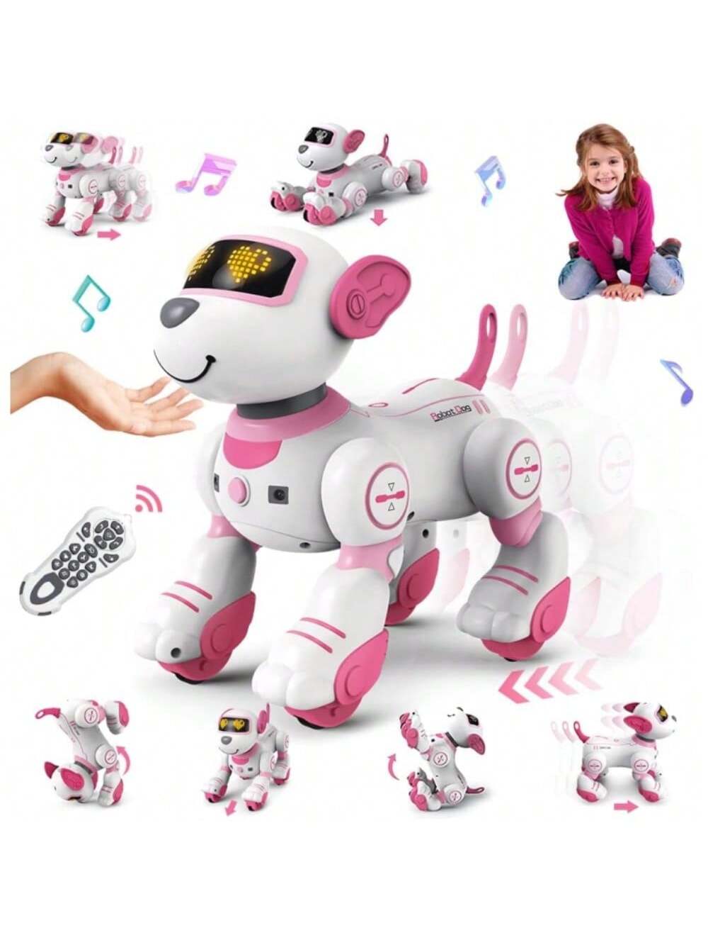 VATOS Remote Control Robot Dog Toy for Kids Interactive Touch & Follow 17 Functions Robot Dog Pet Programmable Smart Walking Puppy Intelligent Dancing RC Robot Toys for Boys Girls 3-12 Birthday Christmas Gifts