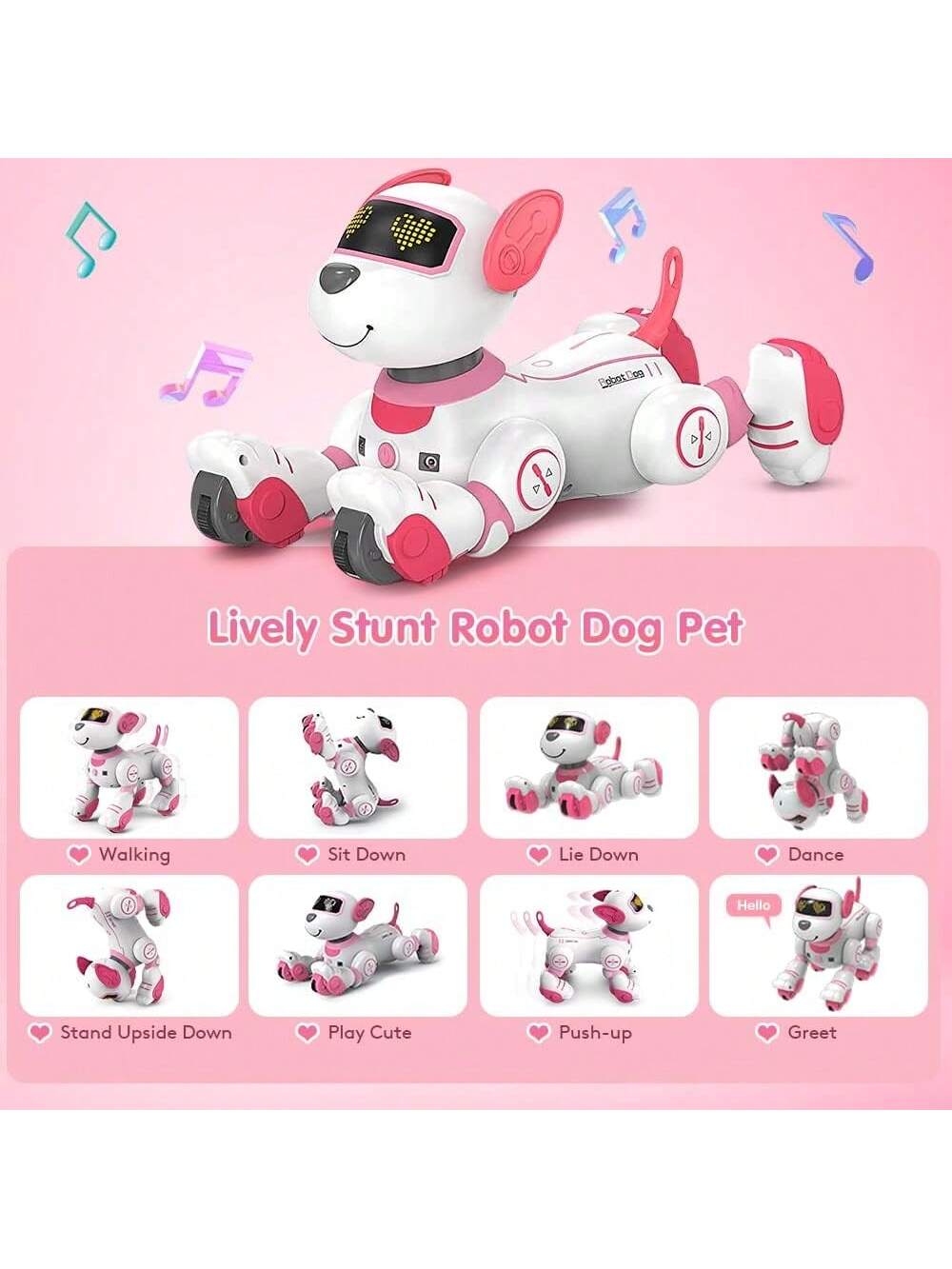 VATOS Remote Control Robot Dog Toy for Kids Interactive Touch & Follow 17 Functions Robot Dog Pet Programmable Smart Walking Puppy Intelligent Dancing RC Robot Toys for Boys Girls 3-12 Birthday Christmas Gifts