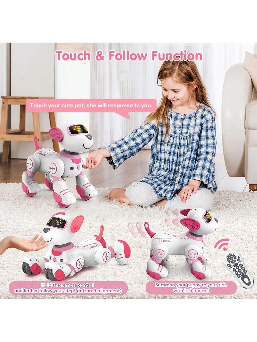 VATOS Remote Control Robot Dog Toy for Kids Interactive Touch & Follow 17 Functions Robot Dog Pet Programmable Smart Walking Puppy Intelligent Dancing RC Robot Toys for Boys Girls 3-12 Birthday Christmas Gifts