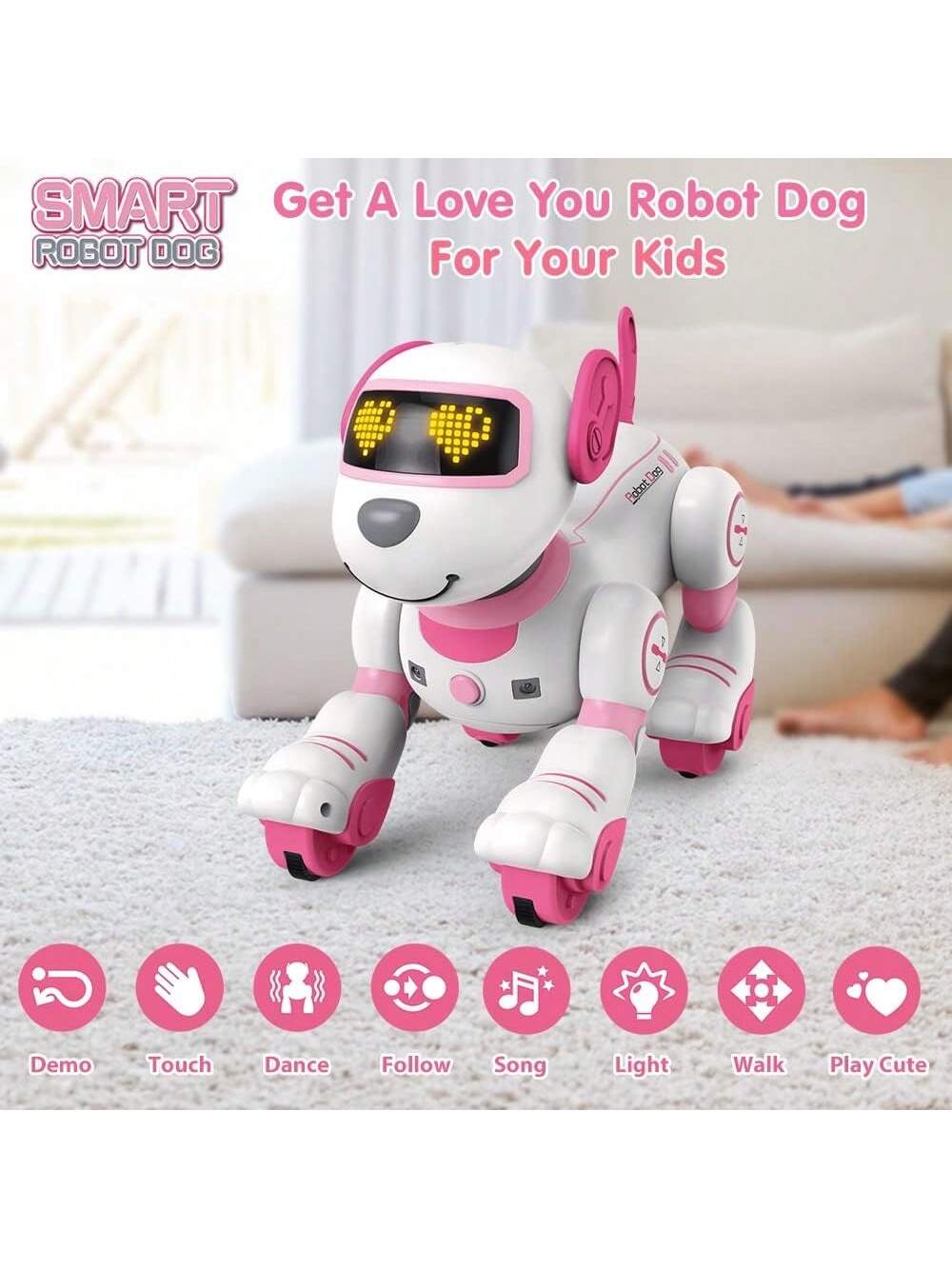 VATOS Remote Control Robot Dog Toy for Kids Interactive Touch & Follow 17 Functions Robot Dog Pet Programmable Smart Walking Puppy Intelligent Dancing RC Robot Toys for Boys Girls 3-12 Birthday Christmas Gifts