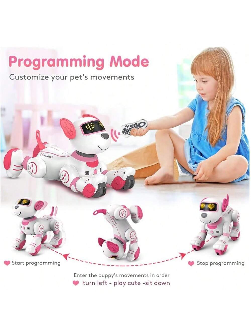 VATOS Remote Control Robot Dog Toy for Kids Interactive Touch & Follow 17 Functions Robot Dog Pet Programmable Smart Walking Puppy Intelligent Dancing RC Robot Toys for Boys Girls 3-12 Birthday Christmas Gifts