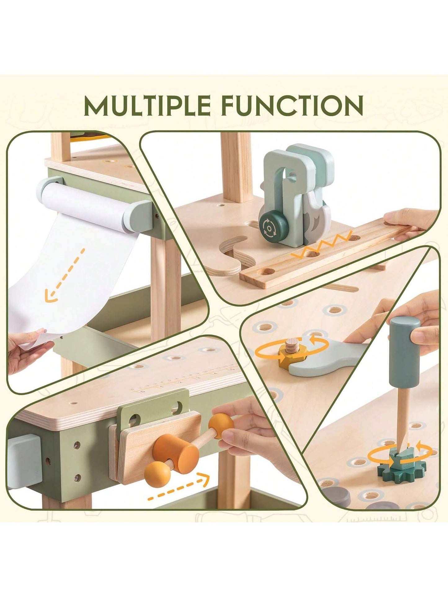 Robotime Robud Wooden Kids Tool Bench, Toddler Tool Bench - Toy Play Workbench Workshop with Tool Belt, Play Tools Set, Drawing Paper for Construction Play, Perfect for Kids Ages 3-5