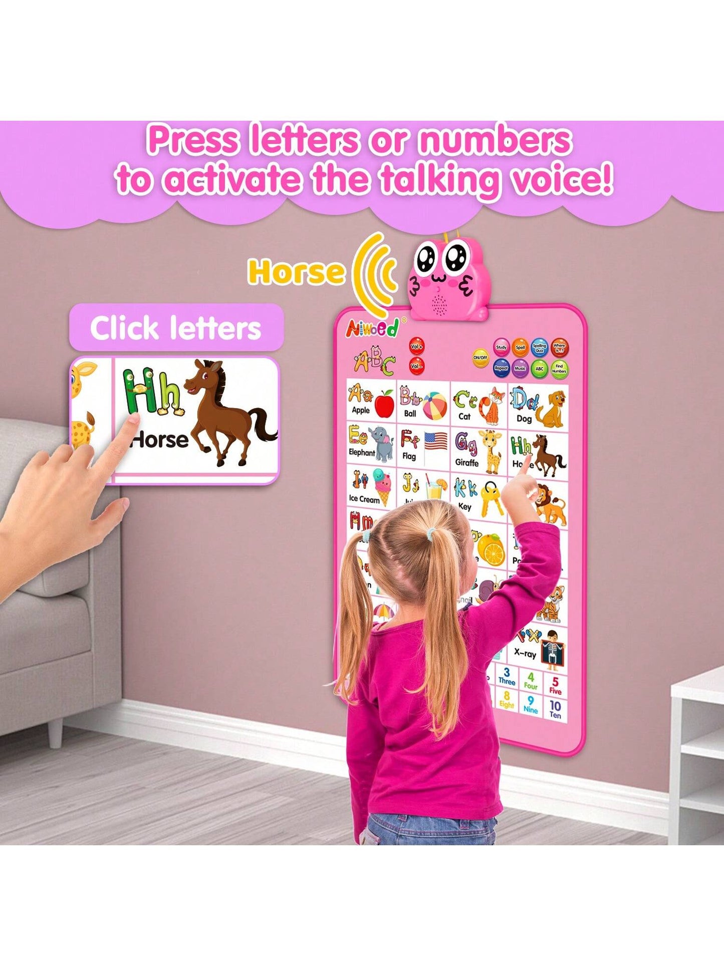 Electronic Interactive Alphabet Wall Chart, Talking ABC & 123S & Music & Learning Poster, Educational Toddlers Toys for 3 4 5 Years Old and up Boys Girls Gifts, Best for Preschool Boys & Girls