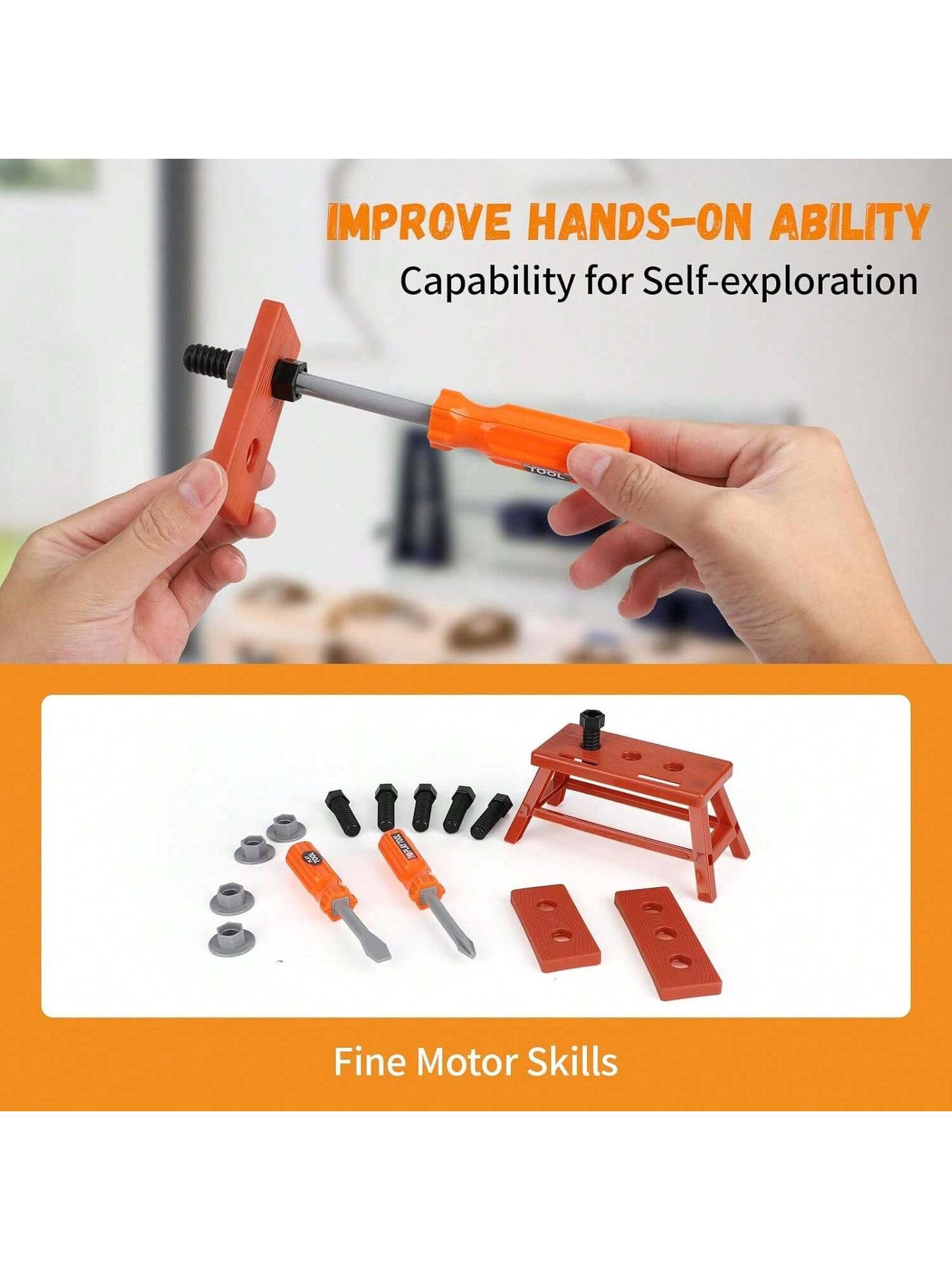 Tool Set Toy for Kids 39/42 PCS Pretend Play Toddler Construction Toy, Includes Safety Vest Hat, Toy Wrench, Drill, Hammer, Screwdriver, Screw Set, Gift for 2 -13 Years Old Boys Girls