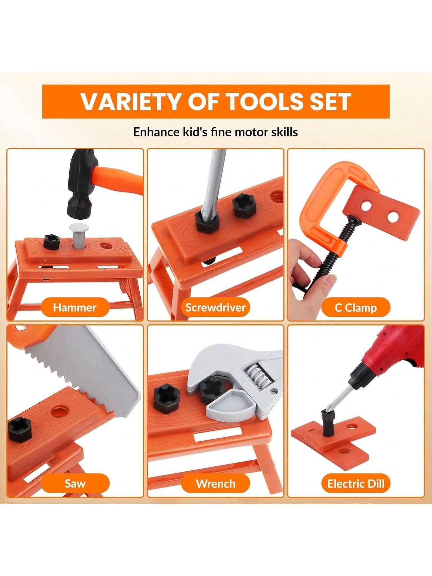 Tool Set Toy for Kids 39/42 PCS Pretend Play Toddler Construction Toy, Includes Safety Vest Hat, Toy Wrench, Drill, Hammer, Screwdriver, Screw Set, Gift for 2 -13 Years Old Boys Girls