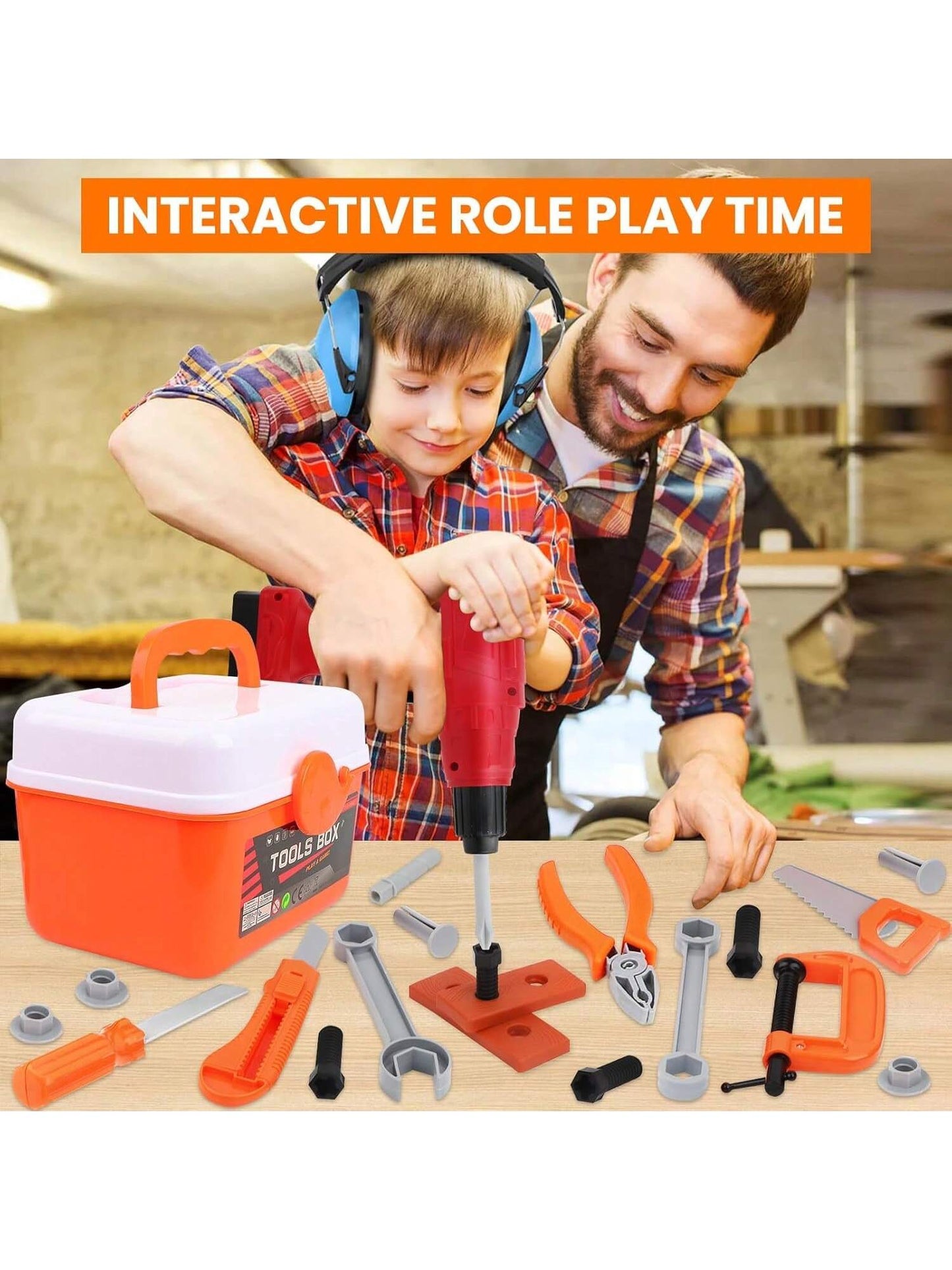 Tool Set Toy for Kids 39/42 PCS Pretend Play Toddler Construction Toy, Includes Safety Vest Hat, Toy Wrench, Drill, Hammer, Screwdriver, Screw Set, Gift for 2 -13 Years Old Boys Girls