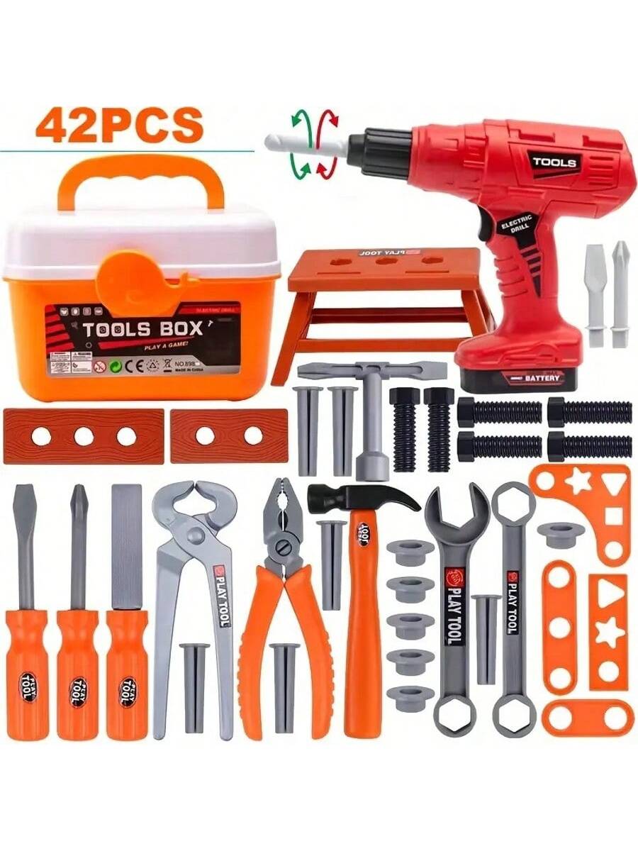 Tool Set Toy for Kids 39/42 PCS Pretend Play Toddler Construction Toy, Includes Safety Vest Hat, Toy Wrench, Drill, Hammer, Screwdriver, Screw Set, Gift for 2 -13 Years Old Boys Girls