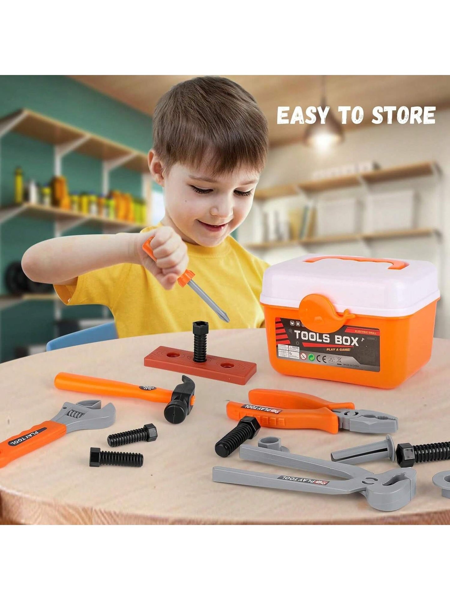 Tool Set Toy for Kids 39/42 PCS Pretend Play Toddler Construction Toy, Includes Safety Vest Hat, Toy Wrench, Drill, Hammer, Screwdriver, Screw Set, Gift for 2 -13 Years Old Boys Girls