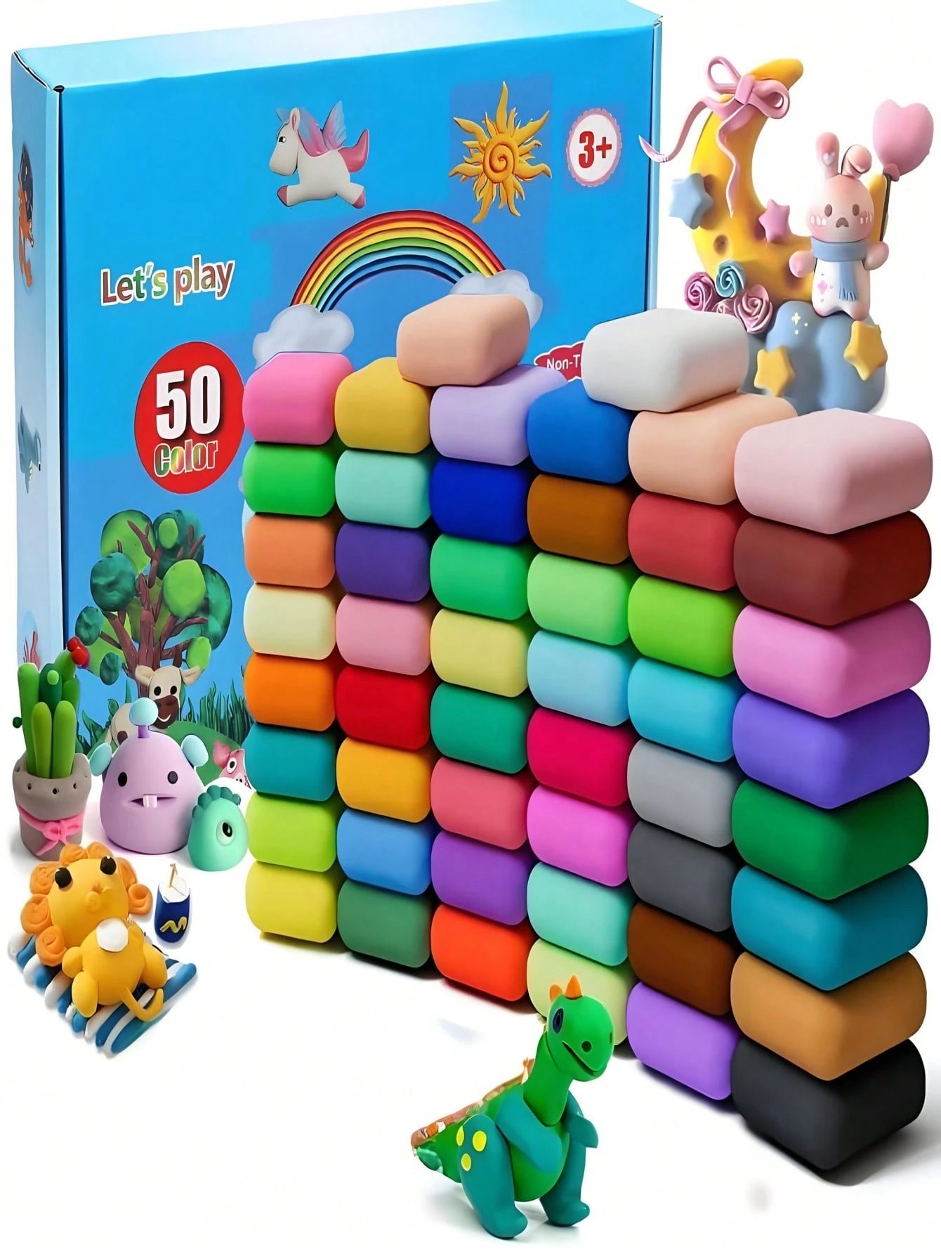 Ultra-Light Air Dry Clay Polymer Clay Oven Baked Model Clay Craft Gifts for Kids Easy to Shape and Use, Non-Sticky and No Color Loss Colorful Clay Family Interactive Toy 50/24/12 Colors