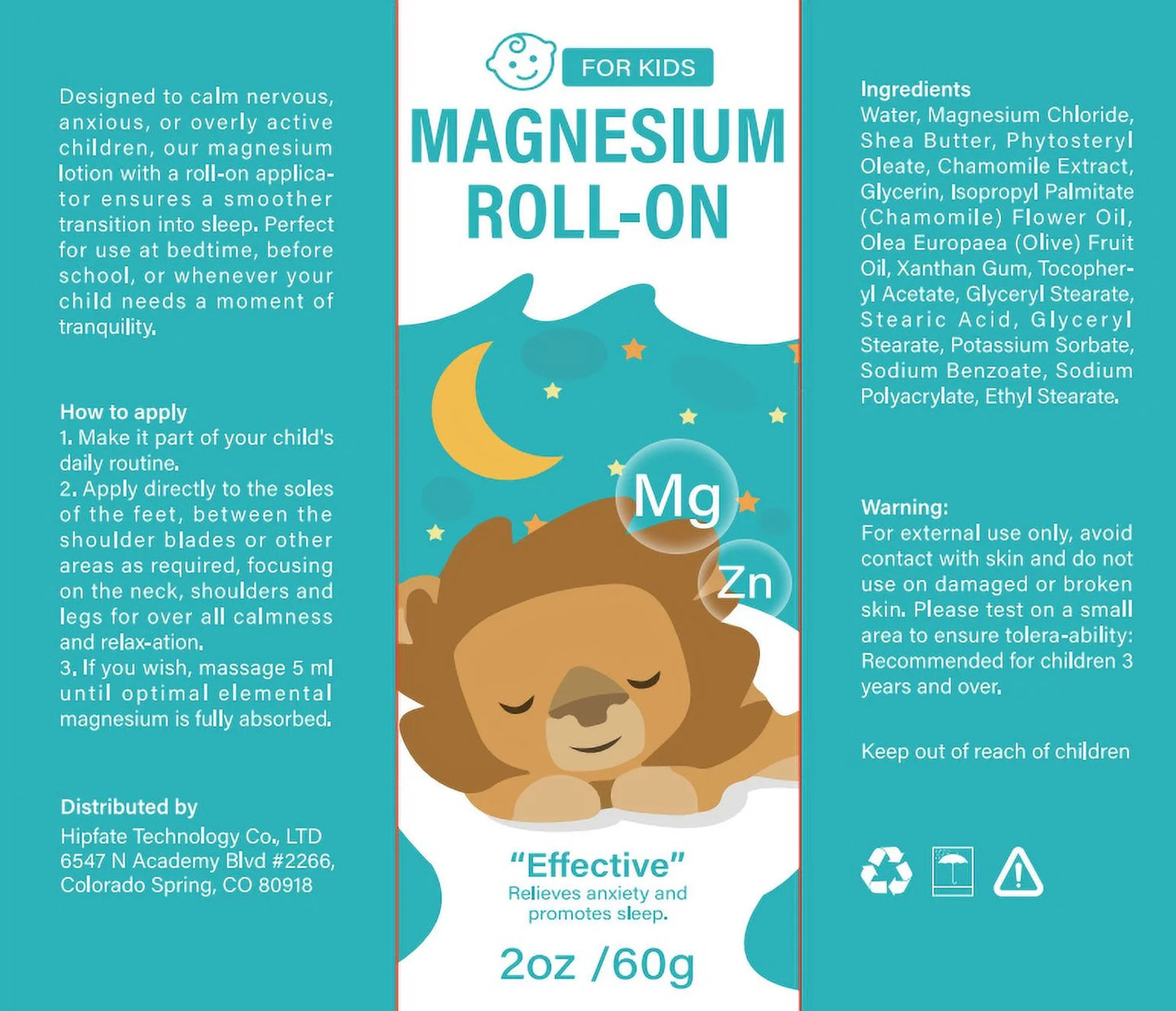 Magnesium Lotion for Kids, Roll on Magnesium Lotion for Sleep, Natural Kids Magnesium Lotion for Improving Children Bedtime & Supporting Relaxed Mood, 60 Ml