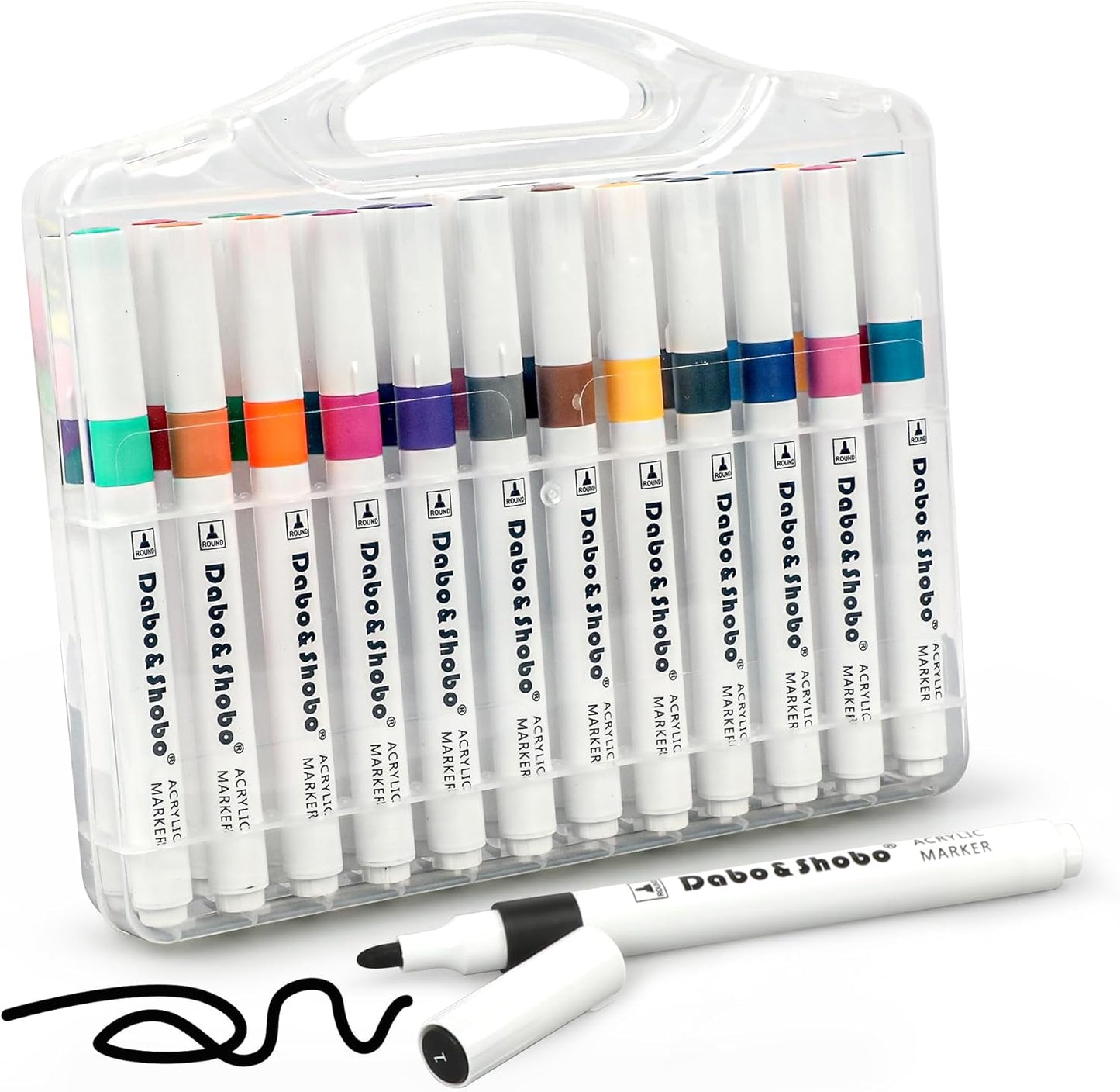 Dabo&Shobo Premium Acrylic Paint Pens - 24 Colors, 2-3mm Medium Tip Markers for Versatile Crafting on Rock, Stone, Glass, Wood, Fabric, Canvas, Metal, and Easter DIY Projects