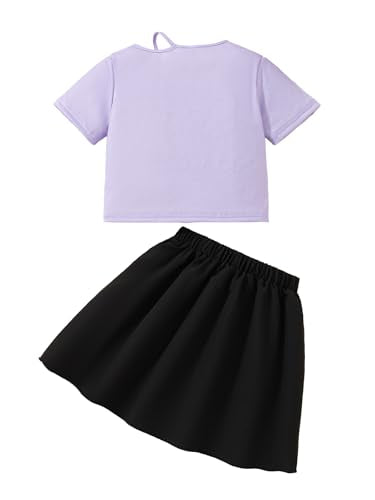 Girls 2 Piece Outfits Print Short Sleeve Top and Pleated Skirt Girls Trendy Clothing Set