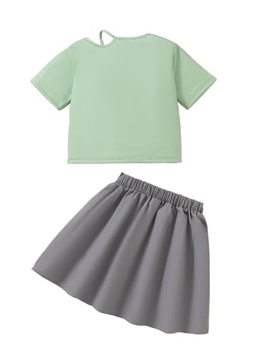 Girls 2 Piece Outfits Print Short Sleeve Top and Pleated Skirt Girls Trendy Clothing Set