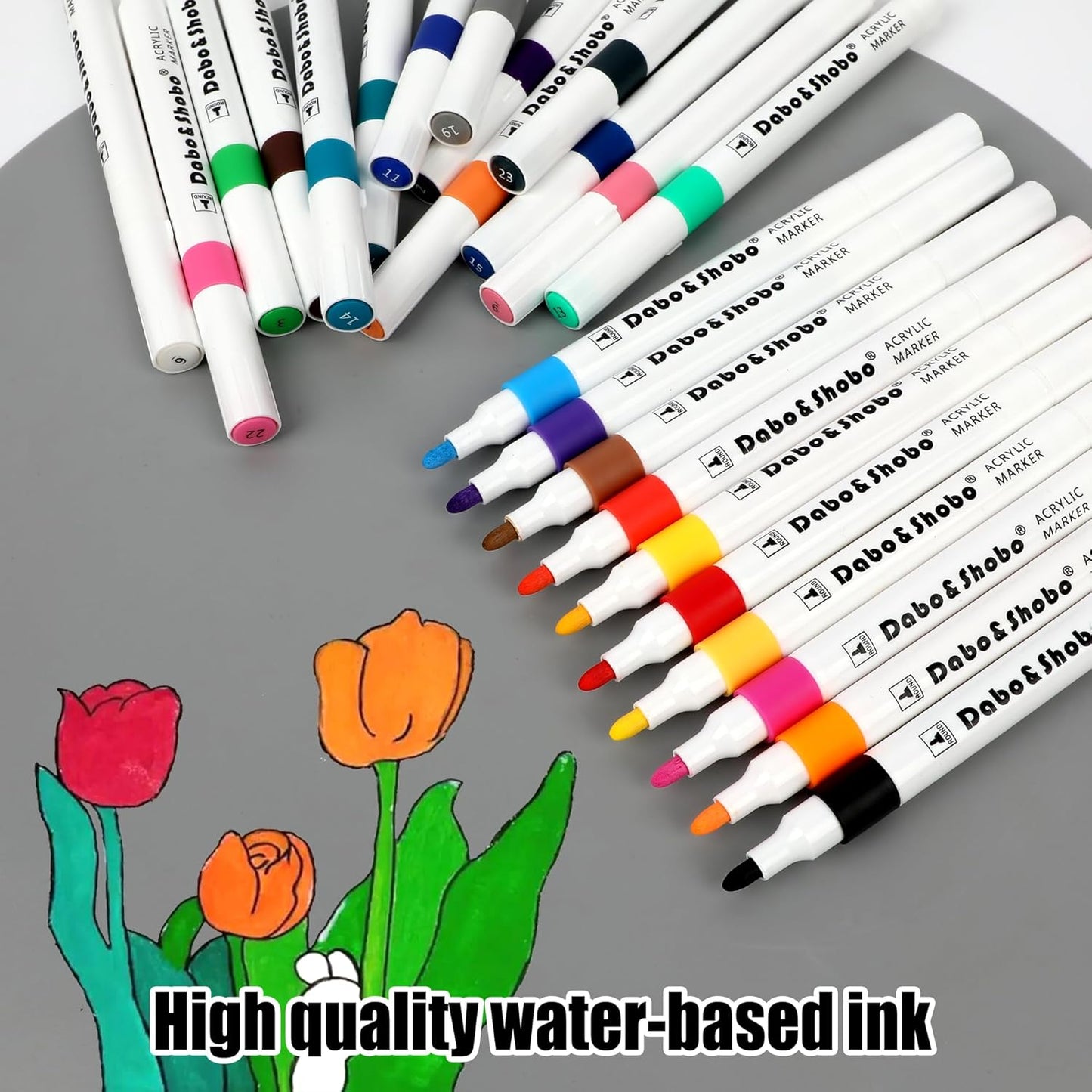 Dabo&Shobo Premium Acrylic Paint Pens - 24 Colors, 2-3mm Medium Tip Markers for Versatile Crafting on Rock, Stone, Glass, Wood, Fabric, Canvas, Metal, and Easter DIY Projects
