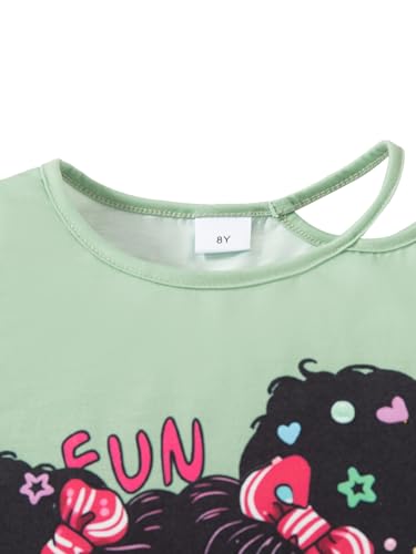 Girls 2 Piece Outfits Print Short Sleeve Top and Pleated Skirt Girls Trendy Clothing Set
