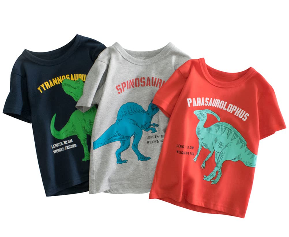 4-Pack Toddler Boys Dinosaur Shark Excavator Truck T-Shirts Graphic Short Sleeve Tees