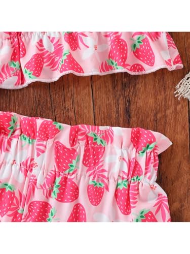 Kids Toddler Girls Summer Clothes Button Design Striped Tank Top + Floral-Print Elastic Shorts 2 Piece