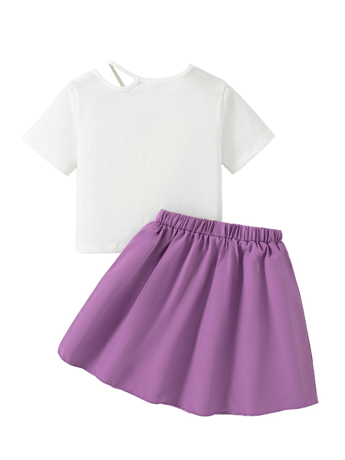 Girls 2 Piece Outfits Print Short Sleeve Top and Pleated Skirt Girls Trendy Clothing Set