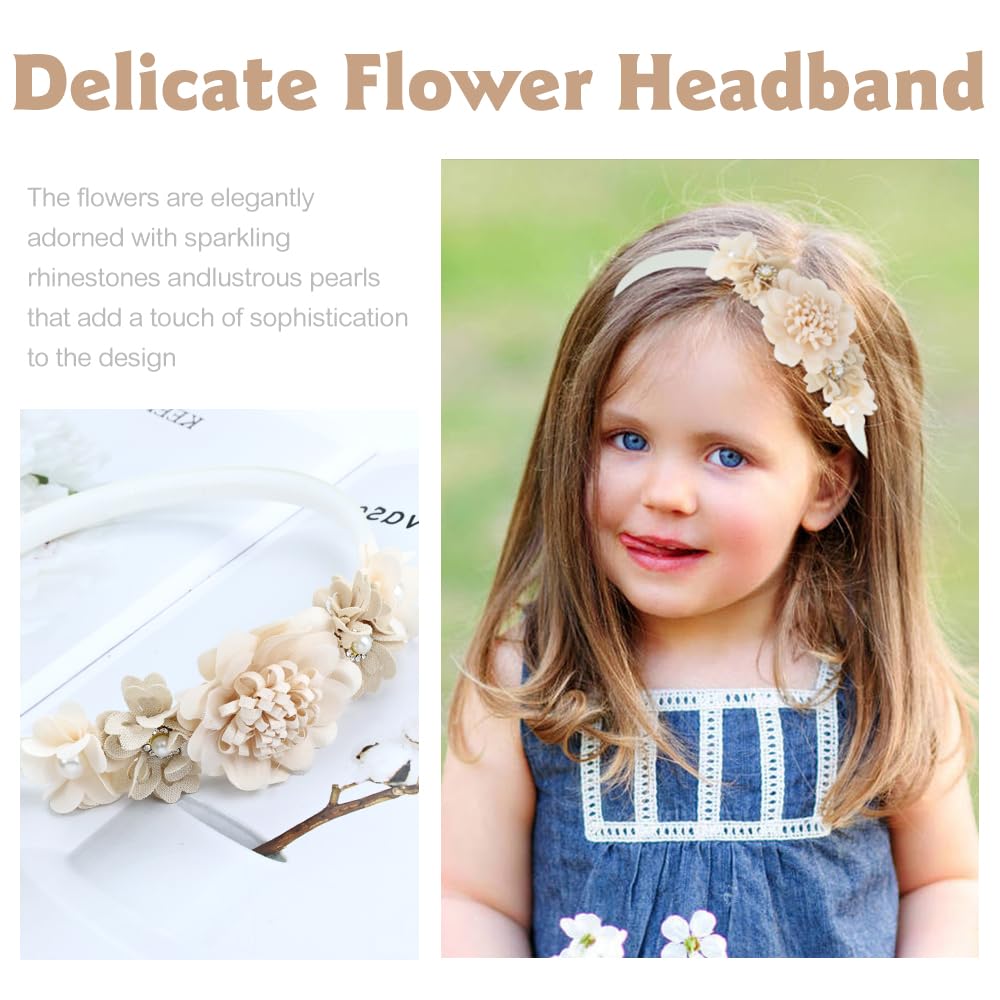 5 Pieces Beige Pink Plastic Flower Headbands Floral Hair Bands Hoops Accessories for Baby Girls Toddlers Kids Teens