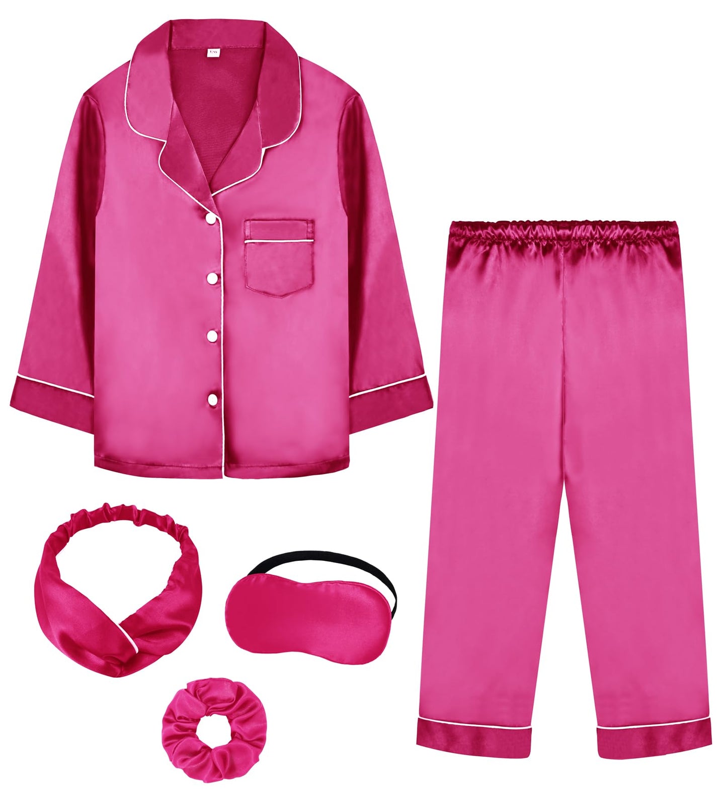 Kids Girl Pajama Set with Headband Blindfold Hair Tie Toddler Boy Girl Satin Silky Button-up Pajama Sleepwear