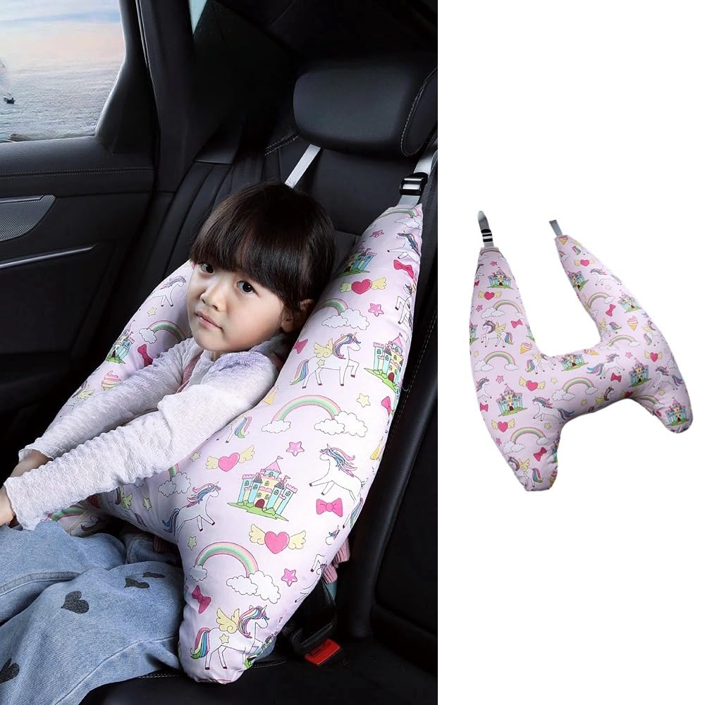 Travel Pillow Car Pillow for Kids 6 Years Old+ Kid Car Sleeping for The Back Seat of Car Seat Belt Adjuster Neck Shoulder Support on Road Trips Cartoon Anime Gift Ideas(Dinosaur)