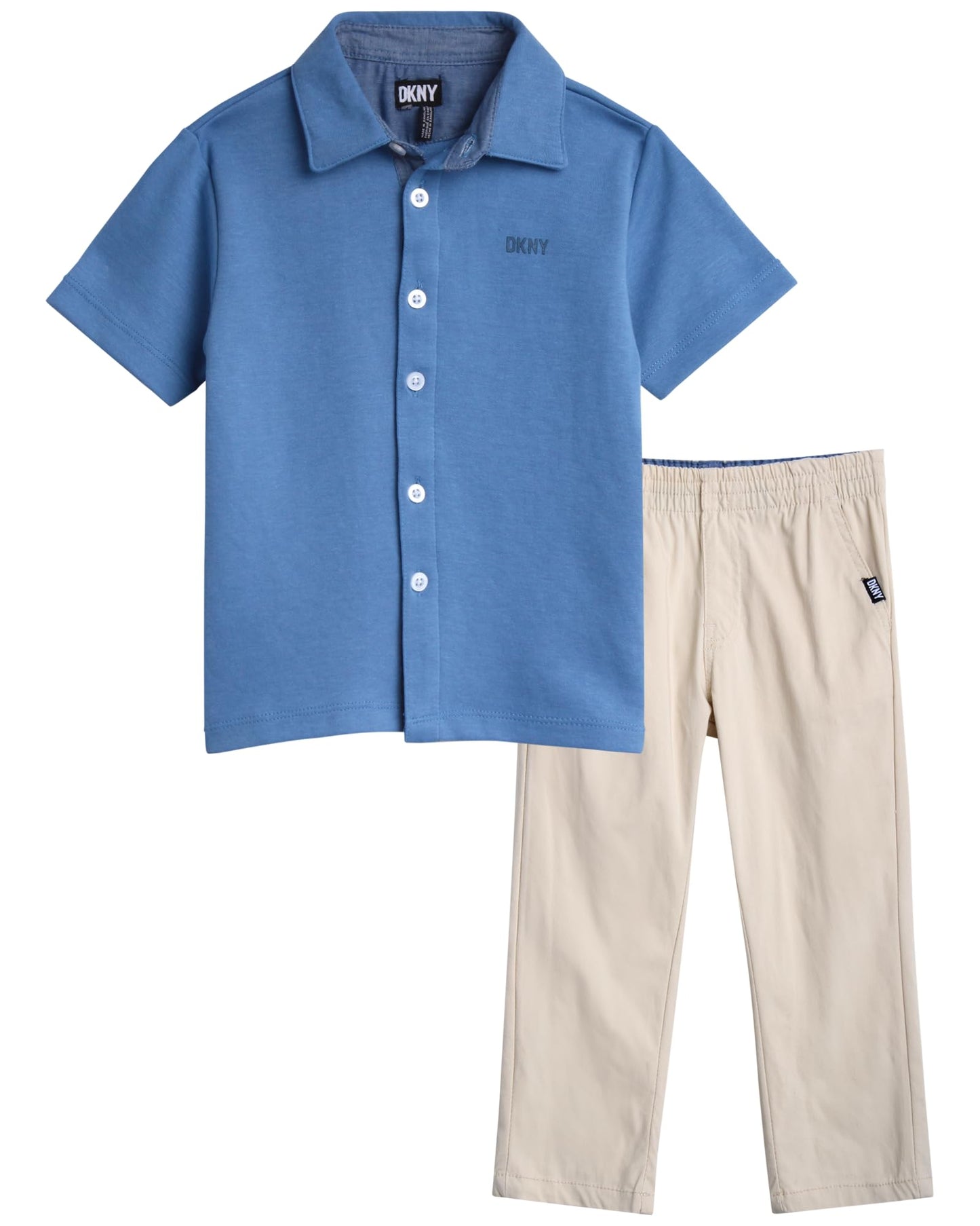 DKNY Boys' Pants Set - 2 Piece Short Sleeve Button Down Shirt and Tech Pants - Summer Outfit Set for Toddler Boys (2T-7)