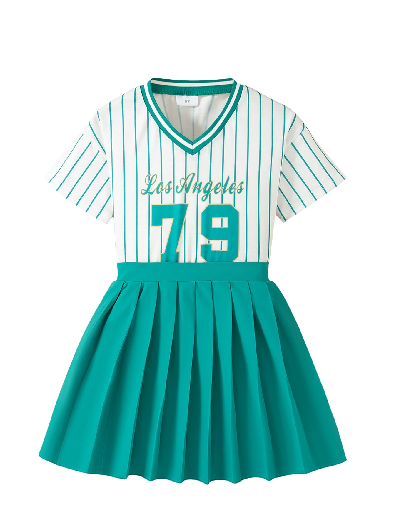 Girls 2 Piece Outfits Print Short Sleeve Top and Pleated Skirt Girls Trendy Clothing Set