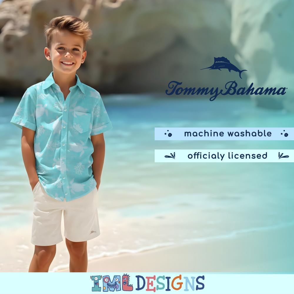 Tommy Bahama Boys Hawaiian Button Down Short Sleeve Shirt & Elastic Waist Shorts Set, Casual 2-Piece Summer Outfit for Kids
