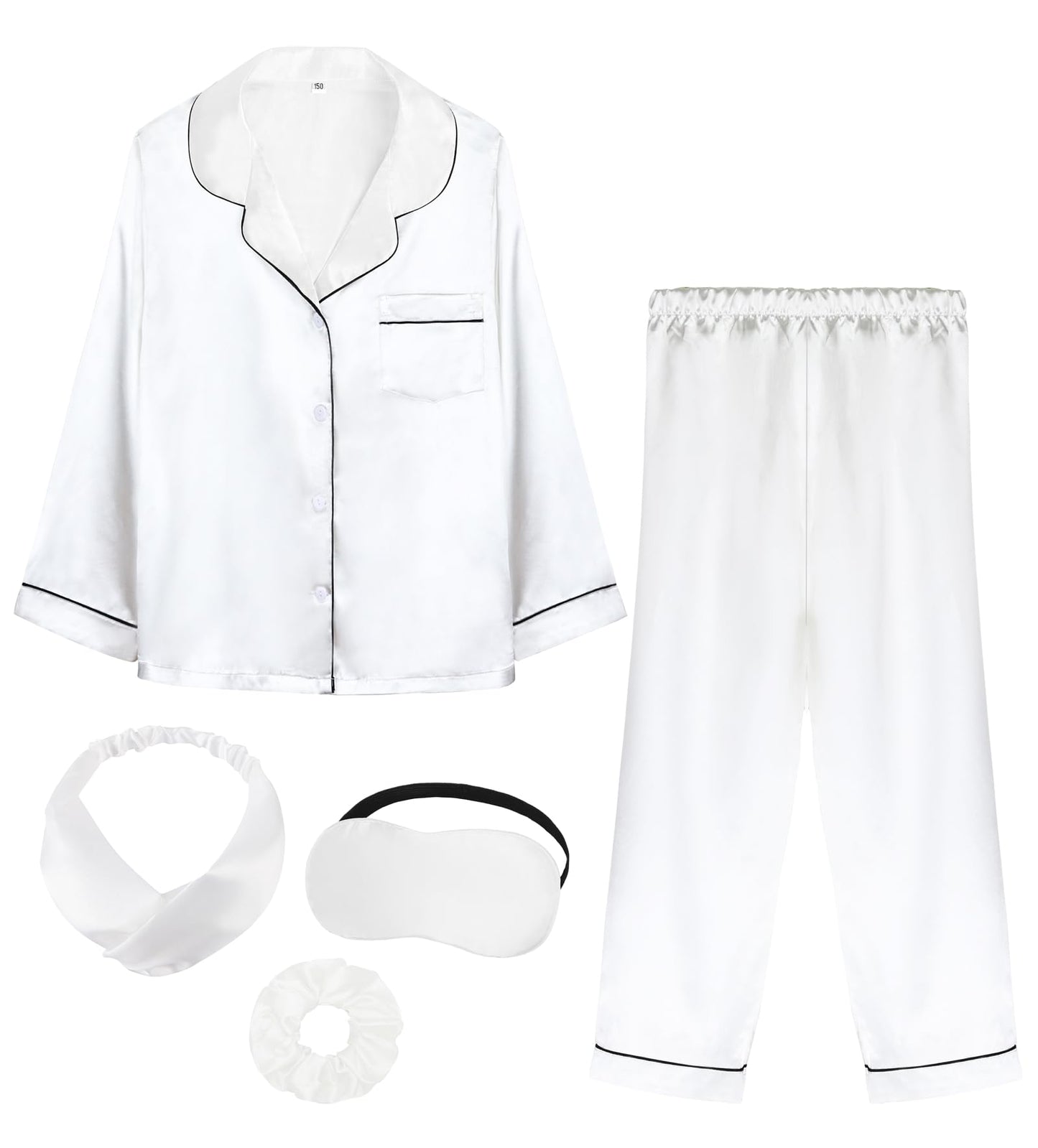 Kids Girl Pajama Set with Headband Blindfold Hair Tie Toddler Boy Girl Satin Silky Button-up Pajama Sleepwear