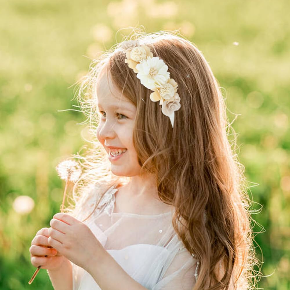 5 Pieces Beige Pink Plastic Flower Headbands Floral Hair Bands Hoops Accessories for Baby Girls Toddlers Kids Teens