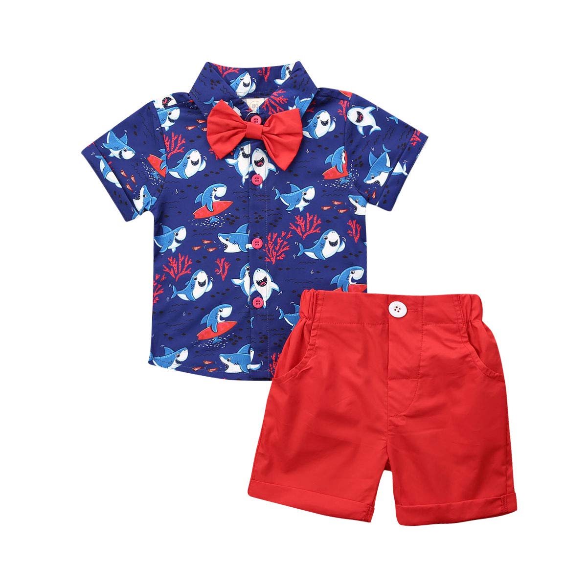 2Pcs Baby Boys Summer Clothing Sets Cute Letters Print Button Down Shirt+Shorts Outfits Toddler Clothes