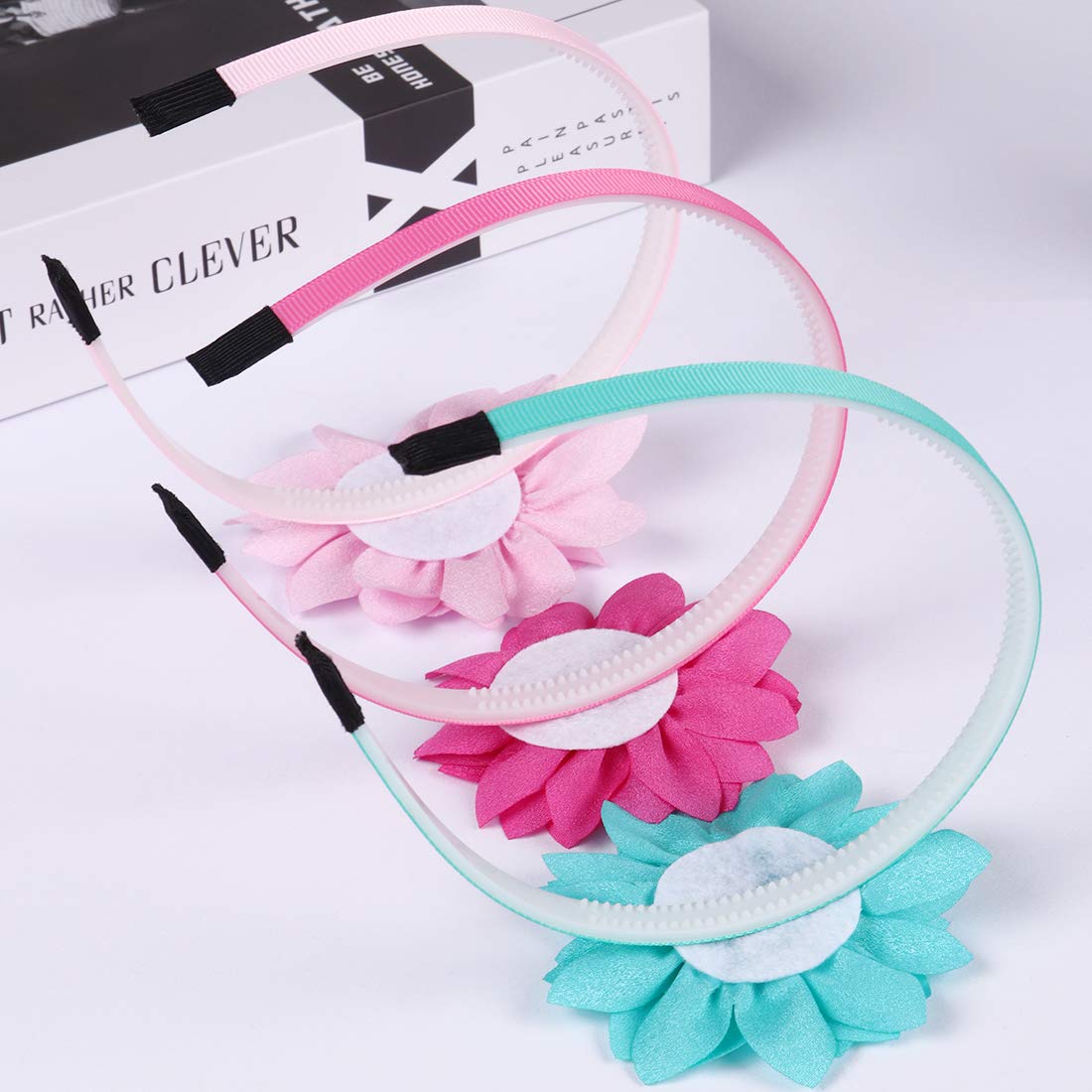 WANYU 10 Pcs Flower Bow Headbands For Girls,Toddler Headbands Chiffon Floral Kids Hair Bands Sparkle Cute 3.5 inch Bow Headpiece-Diademas Para Niñas1