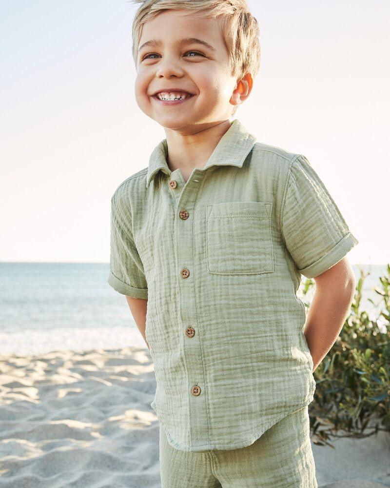 Baby Boys Clothes Set Toddler Infant Boys Button-down Shirt Tops + Cotton Gauze Shorts Summer Outfit 2PCS with Pockets