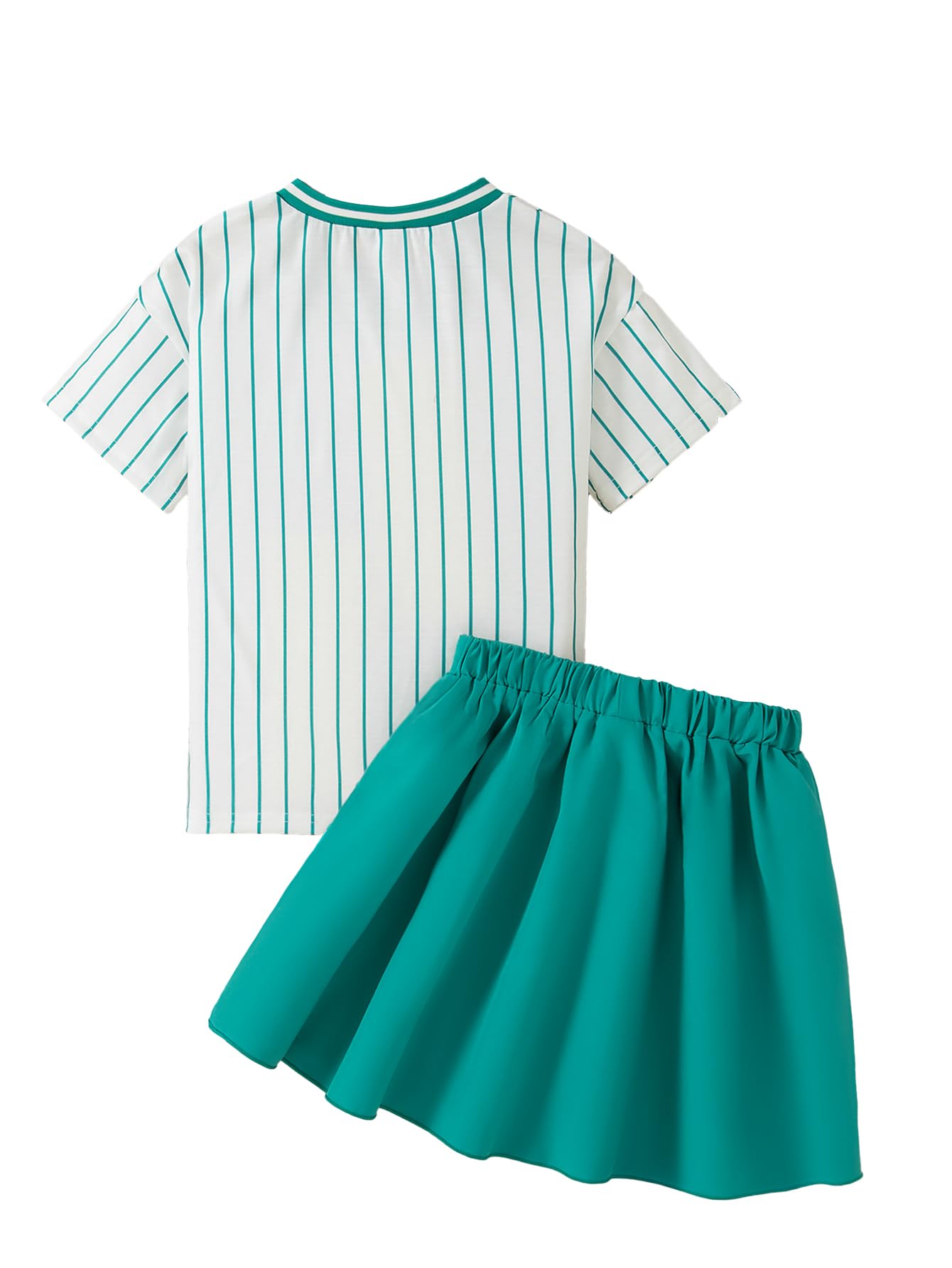 Girls 2 Piece Outfits Print Short Sleeve Top and Pleated Skirt Girls Trendy Clothing Set