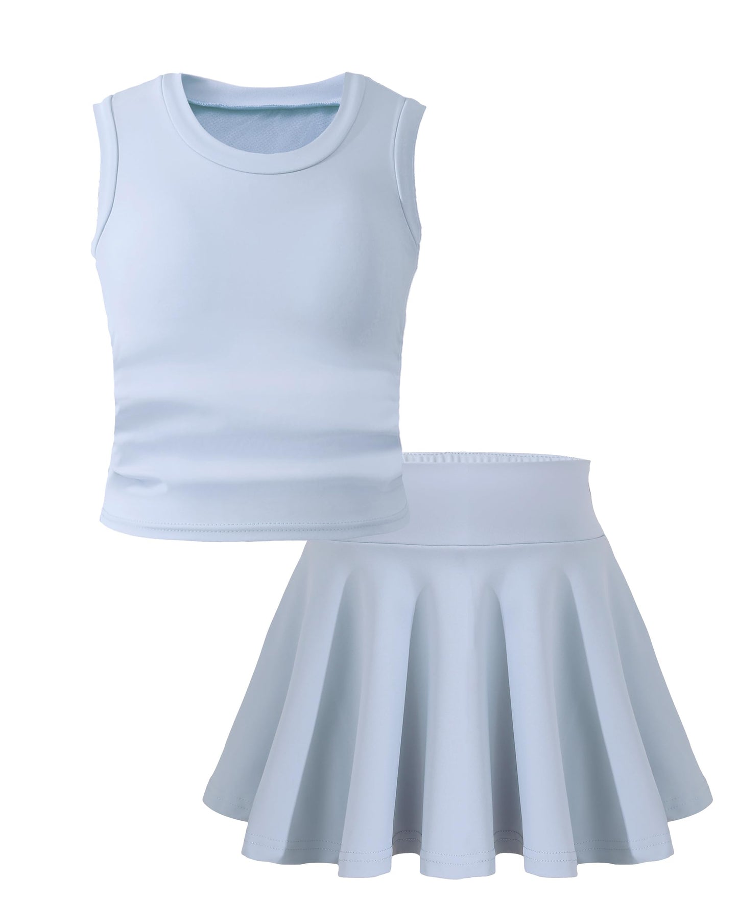 Girls Tennis Skirts Sets Kids Sleeveless Ruched Athletic Tank Tops Flowy Pleated Skirt Pockets Skorts Shorts Outfits