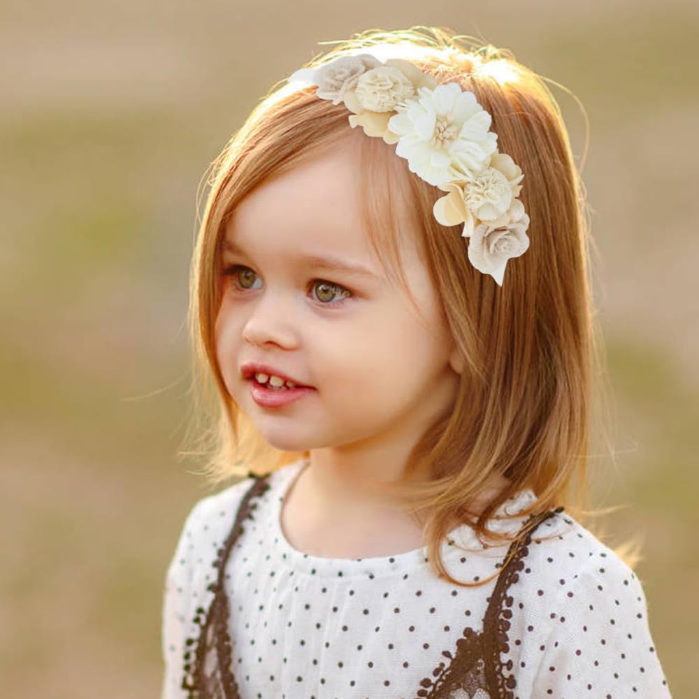 5 Pieces Beige Pink Plastic Flower Headbands Floral Hair Bands Hoops Accessories for Baby Girls Toddlers Kids Teens