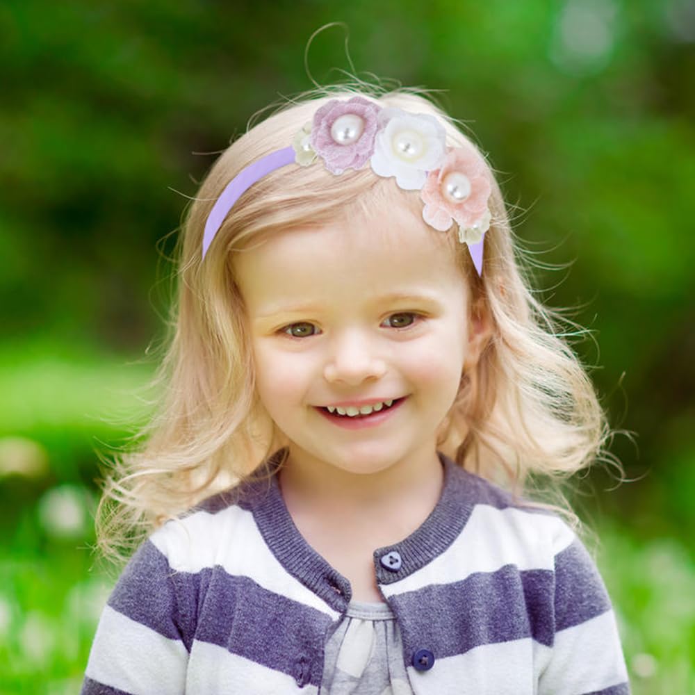 5 Pieces Beige Pink Plastic Flower Headbands Floral Hair Bands Hoops Accessories for Baby Girls Toddlers Kids Teens