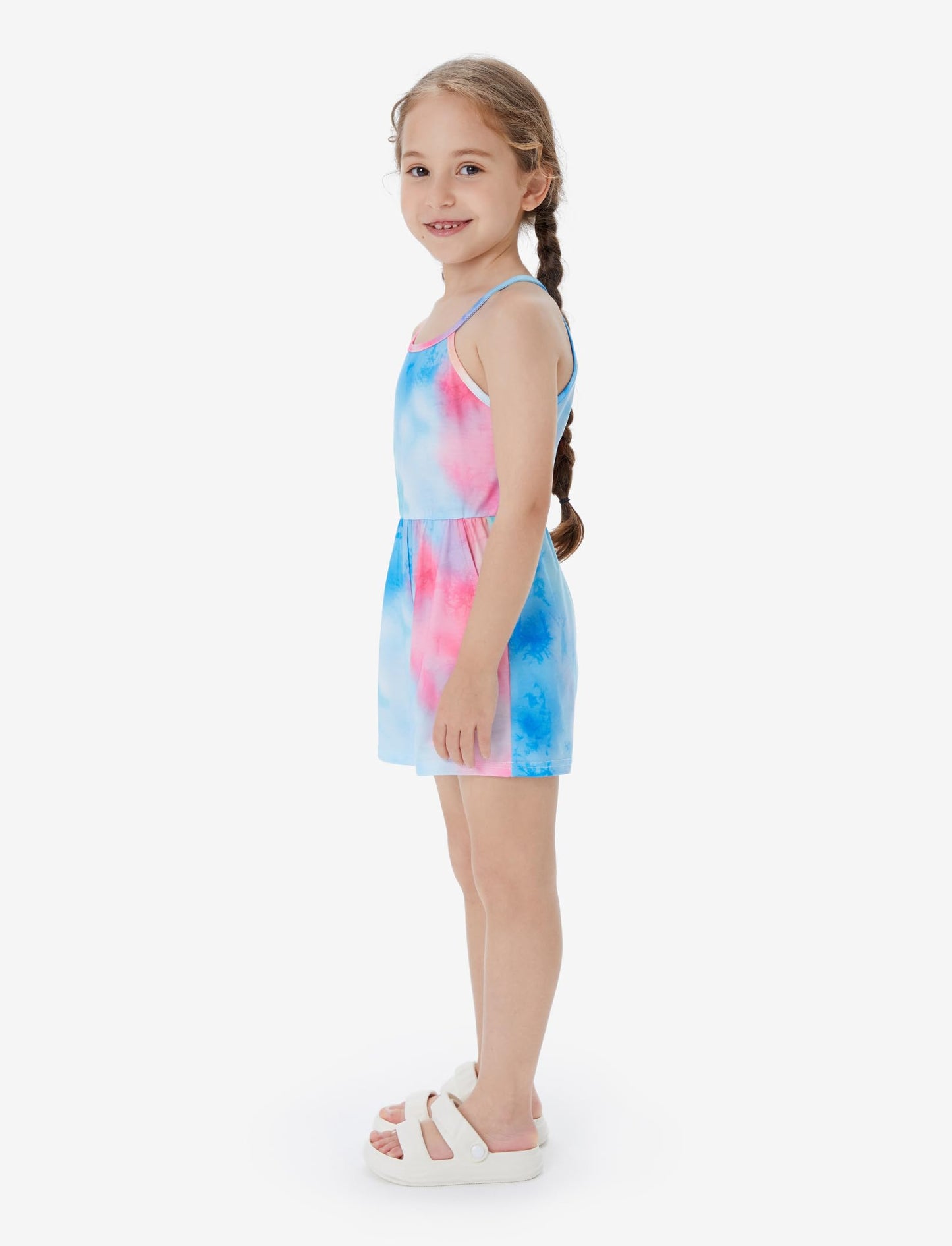 PATPAT Girls 2 Pack Rompers Spaghetti Strap Floral Print Short Jumpsuits with Pockets Cute Summer Outfits 5-12 Years