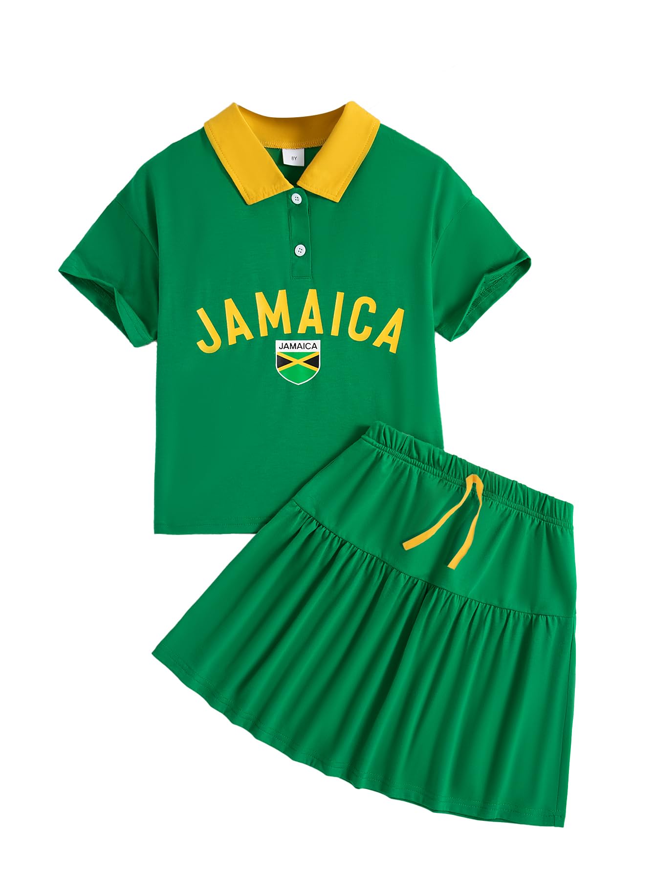 Girls 2 Piece Outfits Print Short Sleeve Top and Pleated Skirt Girls Trendy Clothing Set