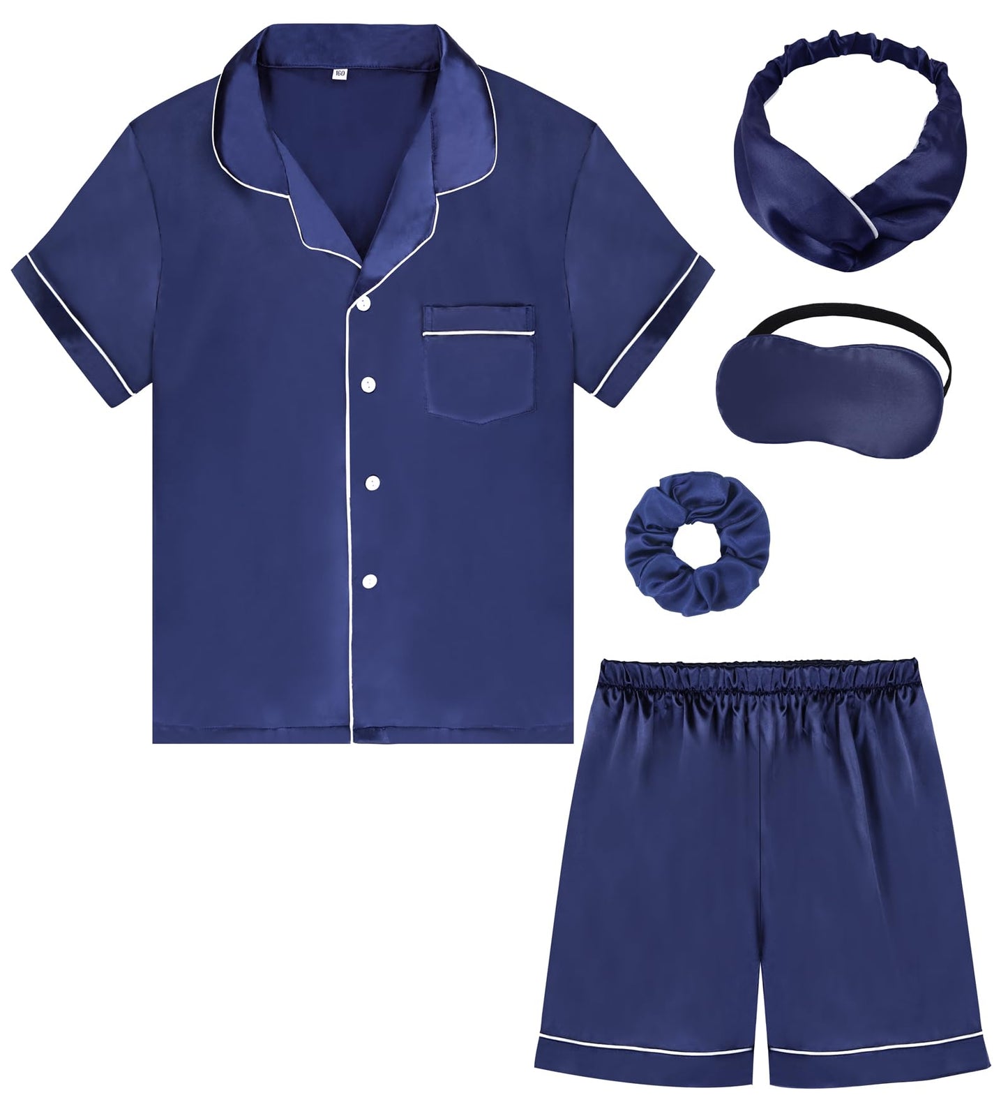 Kids Girl Pajama Set with Headband Blindfold Hair Tie Toddler Boy Girl Satin Silky Button-up Pajama Sleepwear
