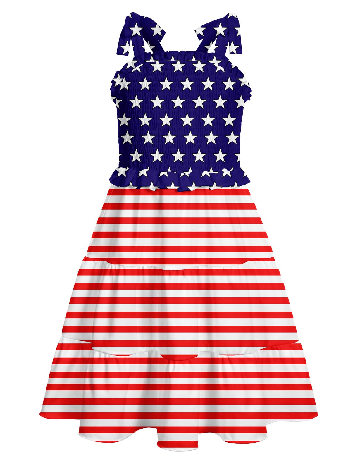 Kids4ever Girls Spaghetti Strap Dress 6-12Y Kids Sleeveless Cami Dresses Summer Beach Smocked Tiered Sundress with Pockets