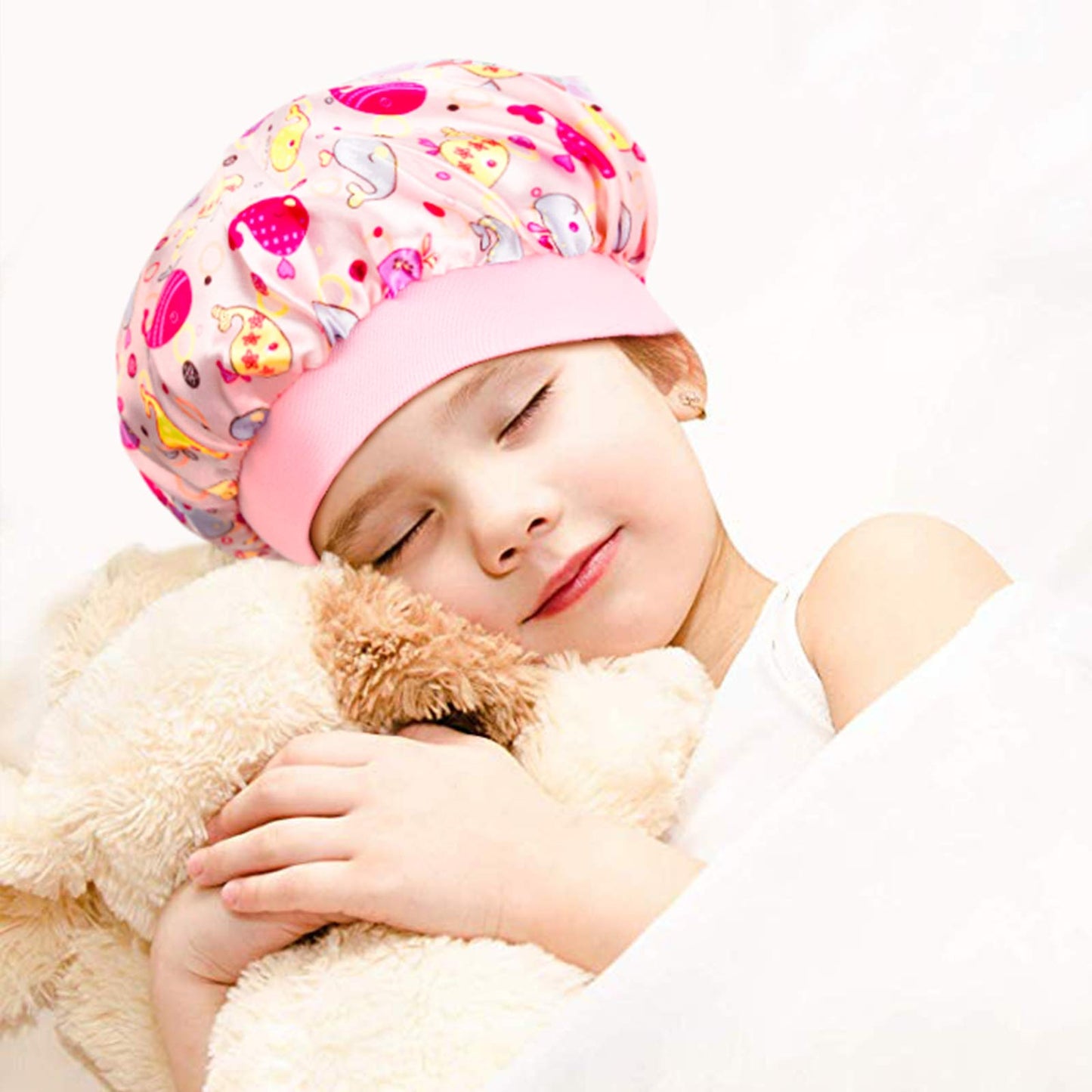 3 Pieces Kids Satin Bonnet Dinosaur Wide Elastic Band Sleeping Cap Soft Silk Double Layer Night Hair Hats for Teens Toddler Child Baby