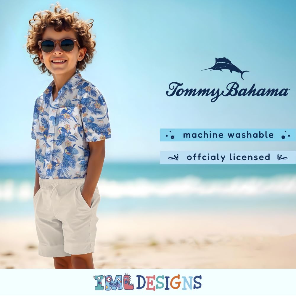 Tommy Bahama Boys Hawaiian Button Down Short Sleeve Shirt & Elastic Waist Shorts Set, Casual 2-Piece Summer Outfit for Kids