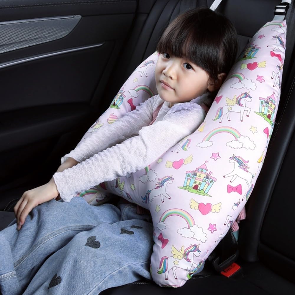 Travel Pillow Car Pillow for Kids 6 Years Old+ Kid Car Sleeping for The Back Seat of Car Seat Belt Adjuster Neck Shoulder Support on Road Trips Cartoon Anime Gift Ideas(Dinosaur)