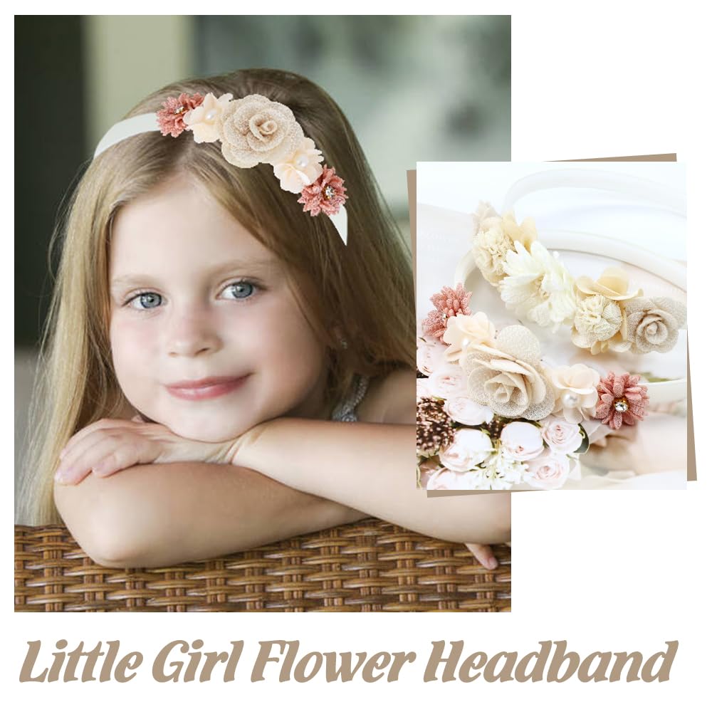 5 Pieces Beige Pink Plastic Flower Headbands Floral Hair Bands Hoops Accessories for Baby Girls Toddlers Kids Teens