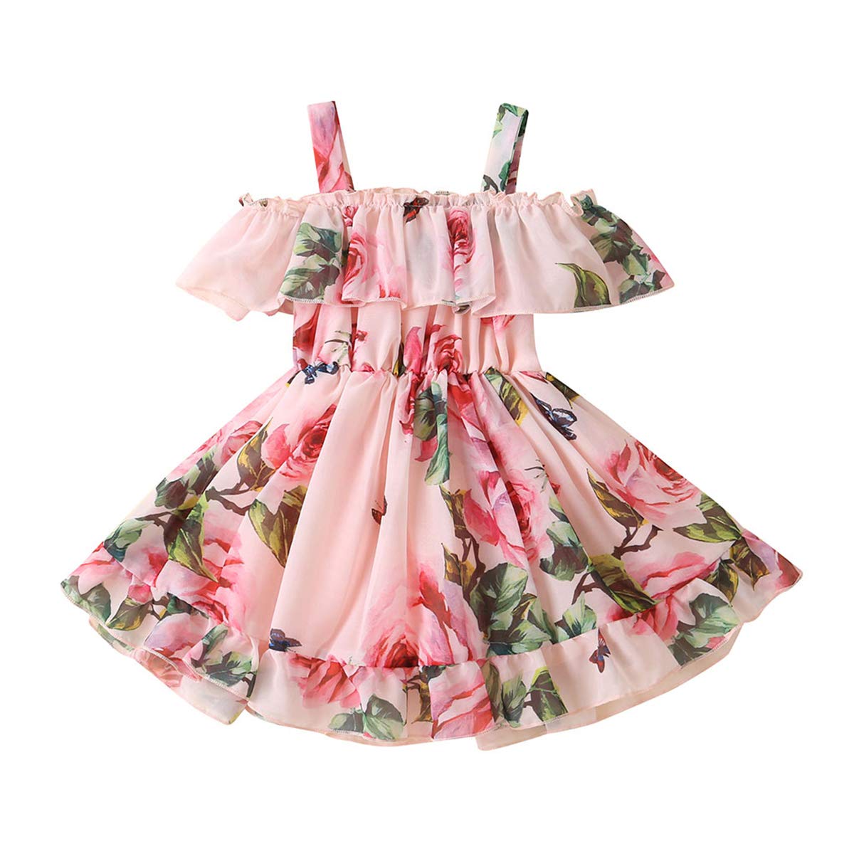 Toddler Baby Girls Summer Dress Chiffon Princess Tutu Dress Floral Beachwear Suspender Sundress Skirt Little Girl Clothes