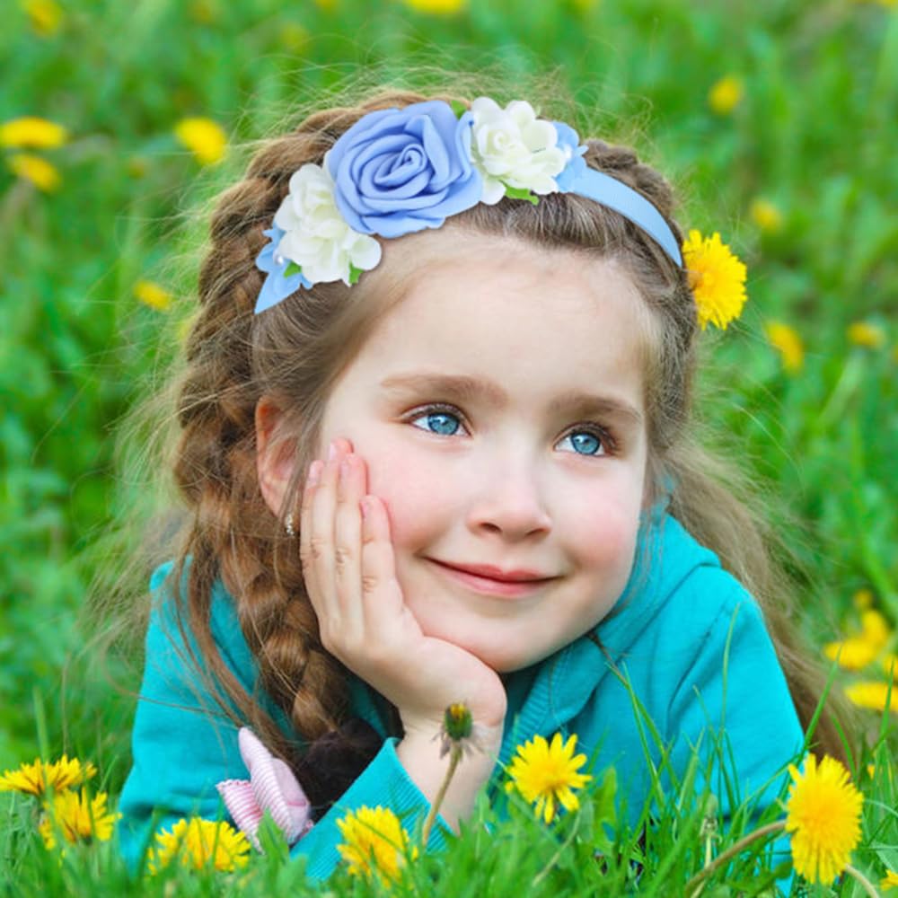 5 Pieces Beige Pink Plastic Flower Headbands Floral Hair Bands Hoops Accessories for Baby Girls Toddlers Kids Teens